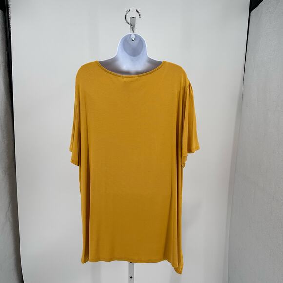 Green Envelope Yellow Flutter Sleeve Blouse 2X Plus Top V-neck Loose Split Hem - Picture 2 of 6